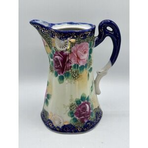 Vintage 7.5" Nippon Tea Pot Gold Accent Pink Roses Floral Pattern No Lid